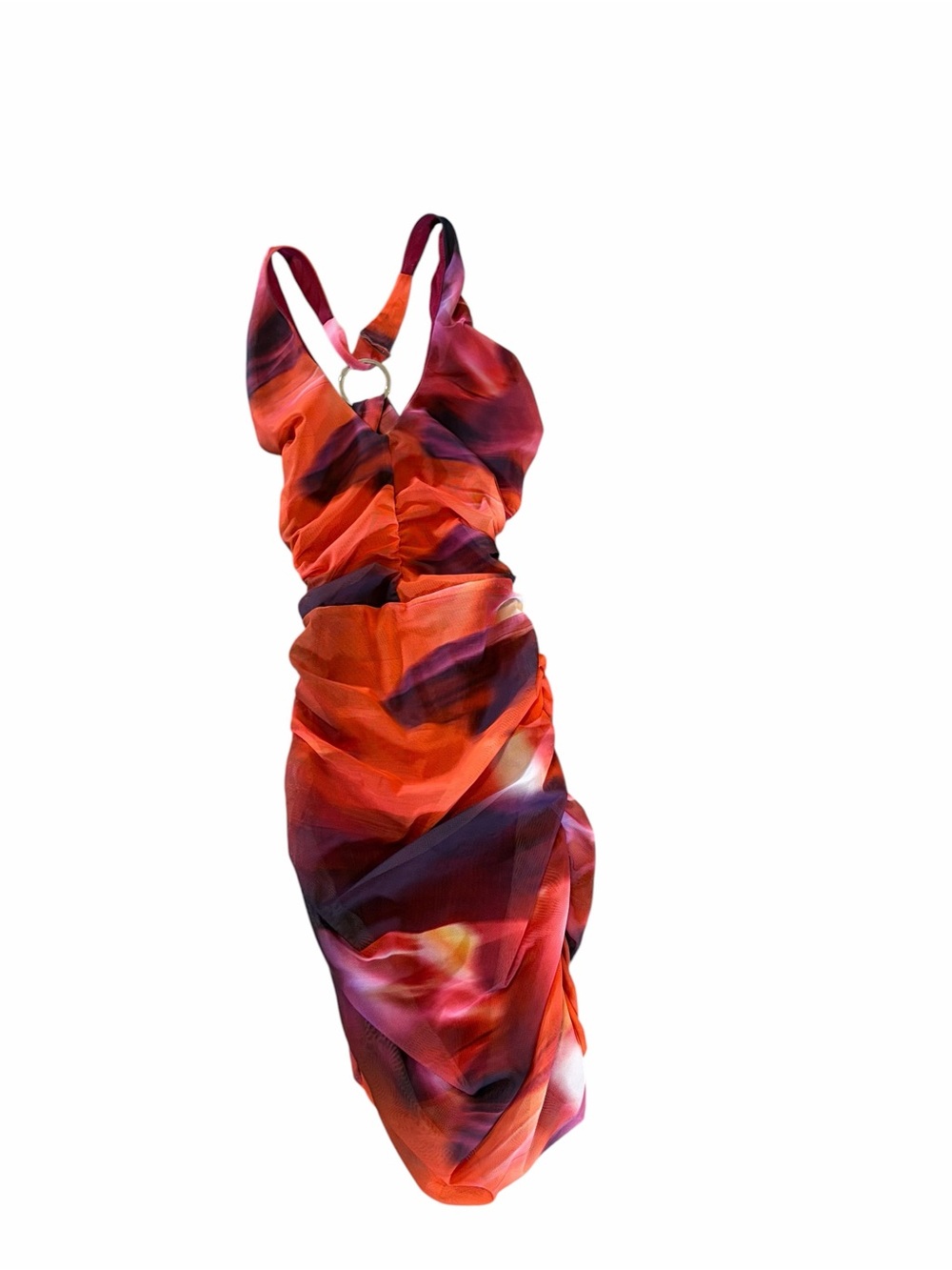 OH POLLY Out Of This World Crossover Ruched Mesh Mini Dress - Picture 6 of 10